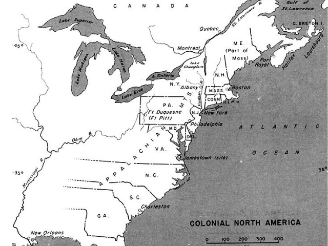 Map of the early American colonies. 