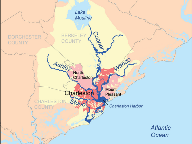 Map showing rivers marked in blue
