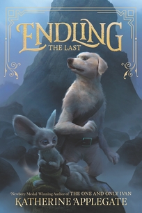 Anthropomorphic fennec fox and dog stand on a rock. 
