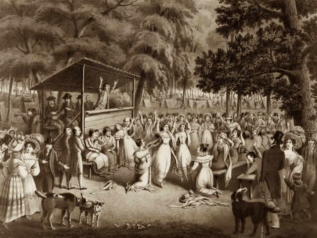 Lithograph Illustrating A Revival Or Camp Meeting