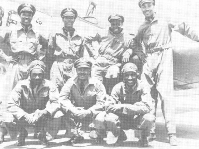Black and white photograph of the Tuskeegee Airmen