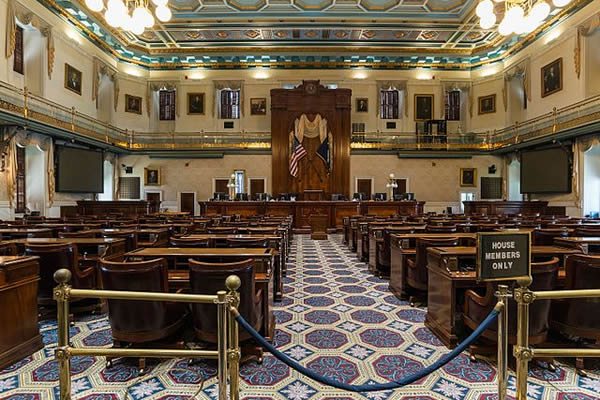 A view of the House of Representatives Chamber of the South Carolina State House, Columbia.
