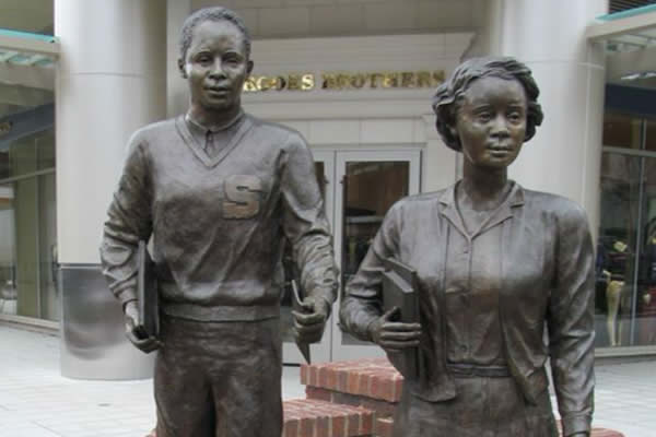 A statue of the high school students at Sterling High that protested segregation laws during the Civil Rights Movement.
