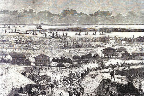 Encampment of Federal troops before Beaufort, South Carolina on or shortly before 24-25 December, 1861. Illustration for the Illustrated Times, 18 January 1862.